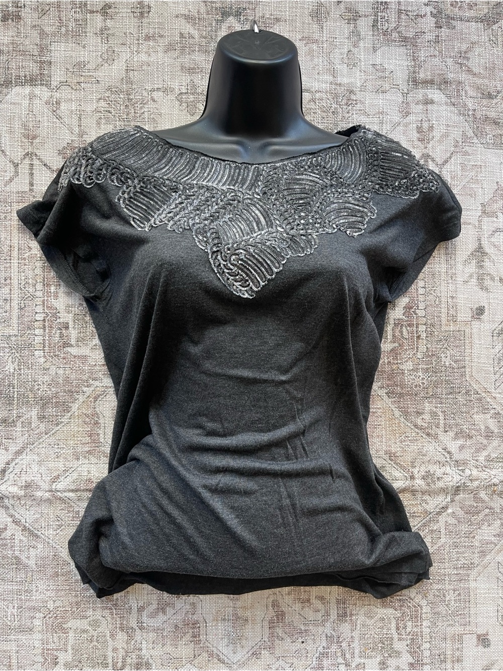 Fendi Grey Short-Sleeve Embellished Embroidered Y2K Boatneck Top